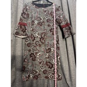 R&K‎ Paisley Print Dress Bell Sleeve Career Casual Brown Gray Size 4
